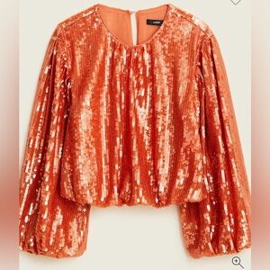 NWT J.Crew Bubble Longe Sleeve Sequin Holiday Sparkly Orange Top Size Large